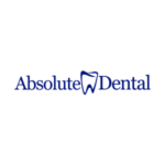 Absolute Dental logo featuring blue text with a tooth icon, representing dental services and oral health care.