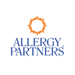 Allergy Partners logo with orange sunburst design on black background, representing allergy and asthma healthcare services.