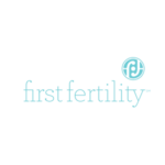 First Fertility logo with turquoise text and circular emblem on black background.