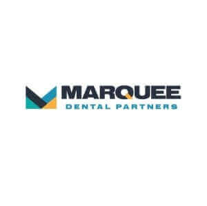 "Marquee Dental Partners logo with bold text and geometric design, dental services branding."