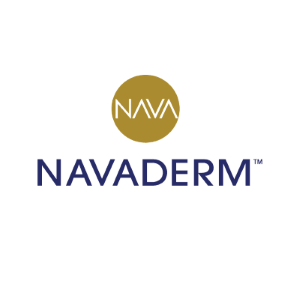 Navaderm logo with gold circle and bold blue text, representing dermatology and skincare expertise.