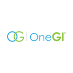 OGI One GI logo, blue and green text on black background, healthcare branding image.