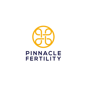 Pinnacle Fertility logo with yellow abstract symbol above bold text on a white background.