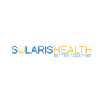 SolarisHealth logo with a heart in the letter O, tagline "Better Together" in blue and yellow text on black background.
