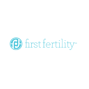 First Fertility logo, turquoise text and emblem on white, represents fertility clinic branding.