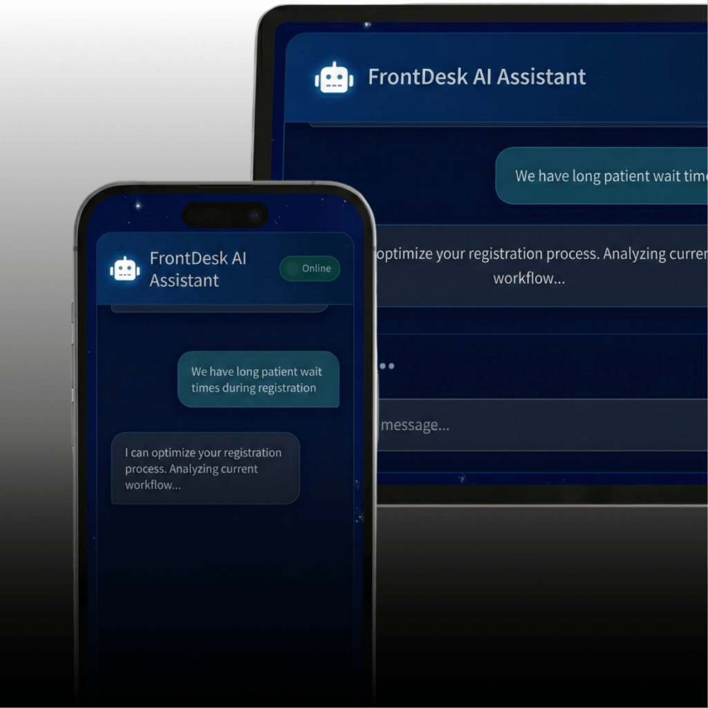 "AI-powered FrontDesk Assistant on devices optimizing patient wait times and registration process."