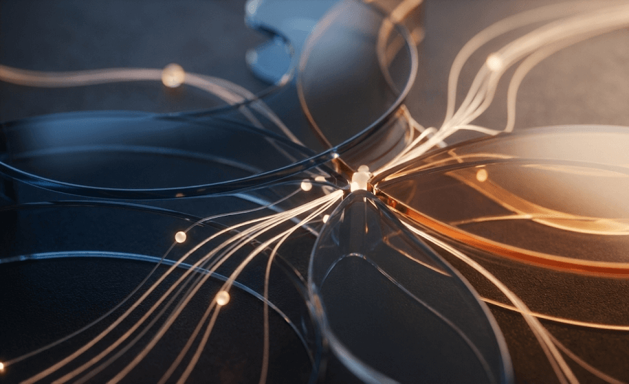 Abstract digital network with glowing nodes and lines, representing connectivity and data flow on a dark background.