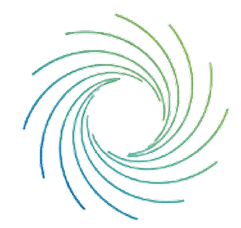 Spiral logo with green and blue gradient lines forming a circular pattern, symbolizing growth and continuity.