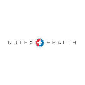 Nutex Health logo with blue lined circle and red cross, emphasizing healthcare services.