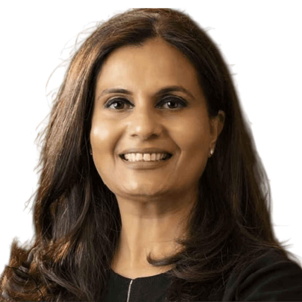 Smiling woman with long brown hair, wearing a black top.