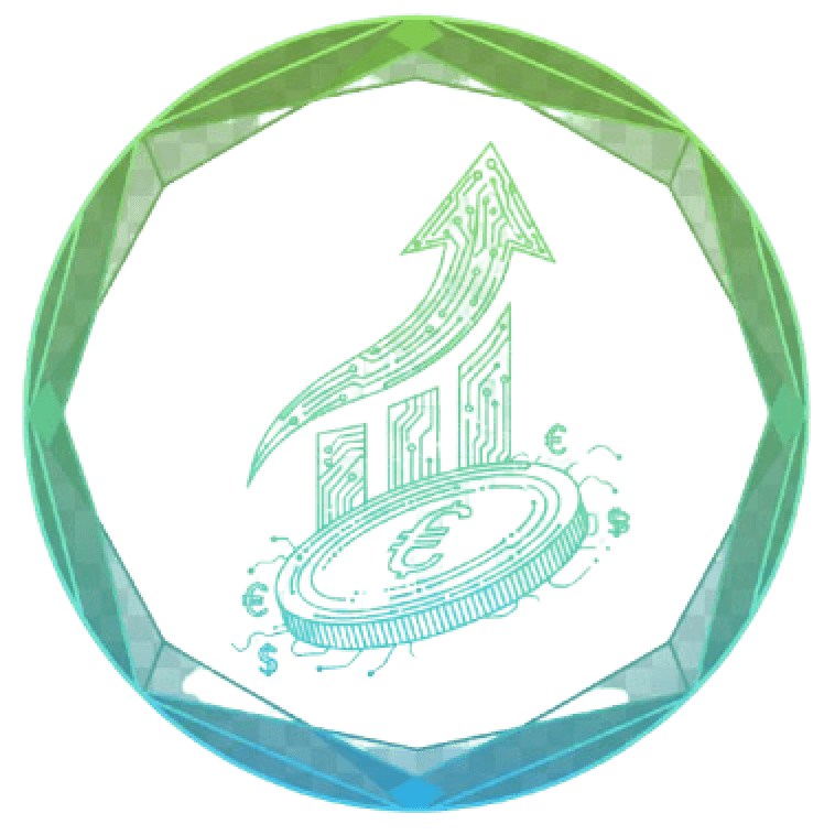Innovative financial growth symbol with upward arrow in green circular frame, representing economic progress and investment success.