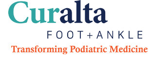 Curalta Foot + Ankle logo; Transforming Podiatric Medicine tagline; healthcare branding.