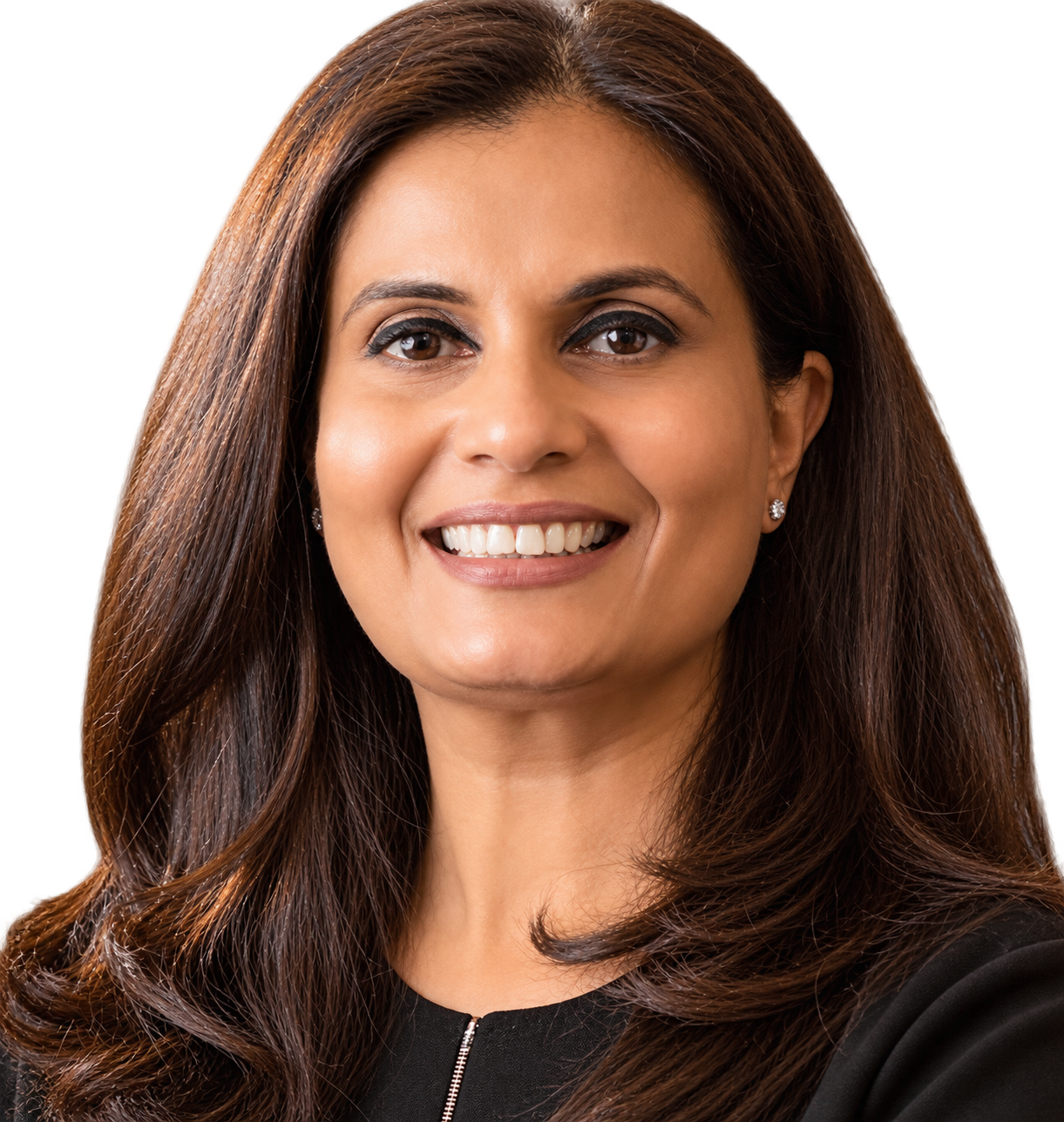 Team member headshot, smiling woman with long dark hair